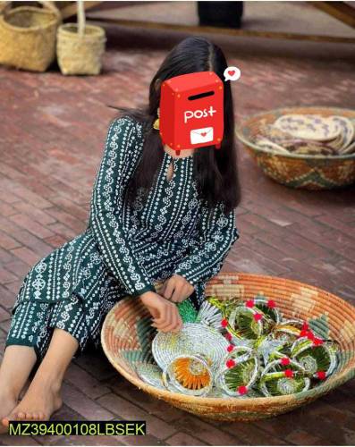 2 Pcs Woman Stitched Lines Printed Suit