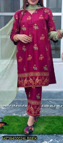 2 pcs Stitched Linen printed suit