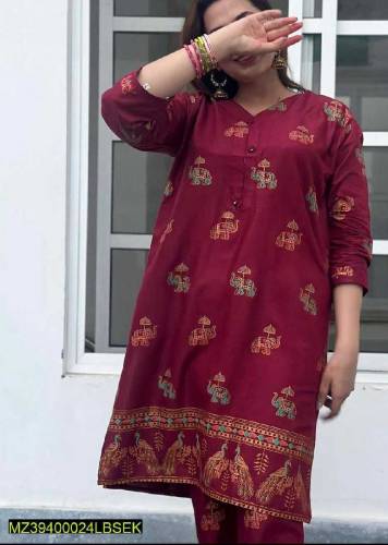 2 pcs Stitched Linen printed suit