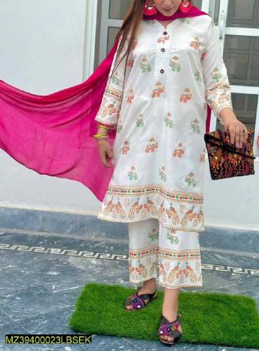 2 pcs Stitched Linen printed suit