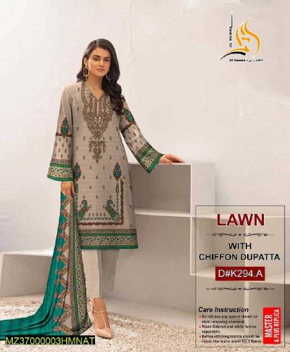 3Pcs Women's Unstitched Lawn Embroidery  suit