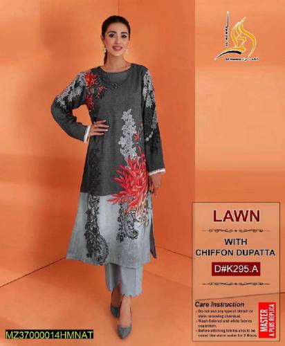 3Pcs Women's Unstitched Lawn Embroidery  suit