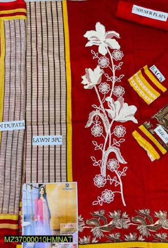 3Pcs Women's Unstitched Lawn Embroidery  suit