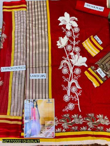 3Pcs Women's Unstitched Lawn Embroidery  suit