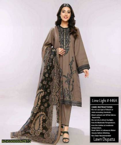 3 pcs women unstitched lawn embroidered suit