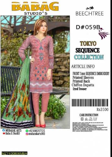 2 pcs womens unstitched lawn embroidered suit