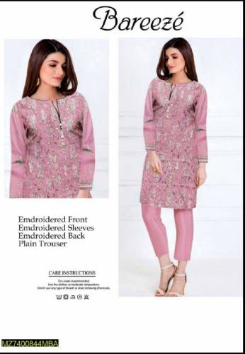 2 pcs womens unstitched lawn embroidered suit