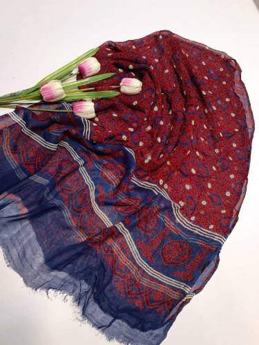 Ajrak Hand Print Chiffon dupatta 