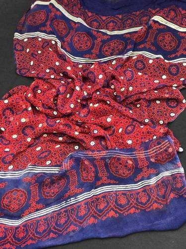 Ajrak Hand Print Chiffon dupatta 