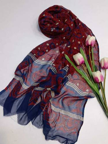 Ajrak Hand Print Chiffon dupatta 