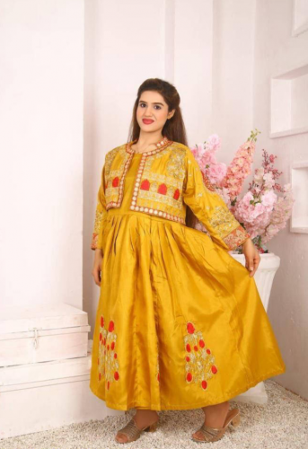 3pcs women stiched katan silk Embroidered maxi