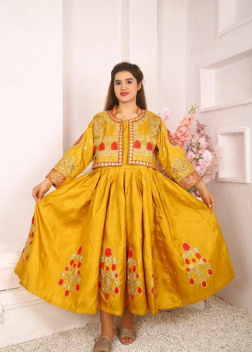 3pcs women stiched katan silk Embroidered maxi