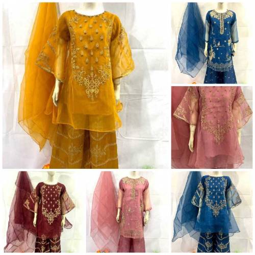 3 pcs stiched organza embroidered suits