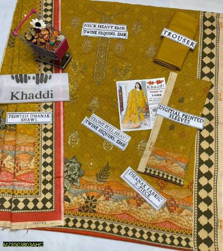 3pc unistiched embroidered dhanak suit 