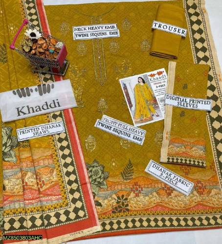 3pc unistiched embroidered dhanak suit 