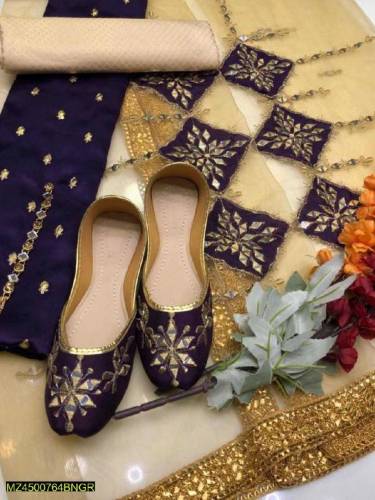 3pc unistiched katan suit with fancy dupatta 