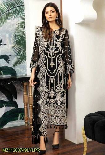 3pc unistiched embroidered dhanak suit 