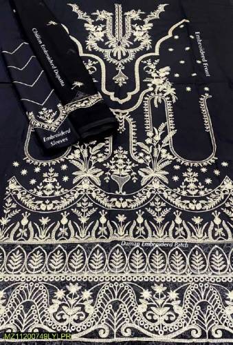 3pc unistiched embroidered dhanak suit 