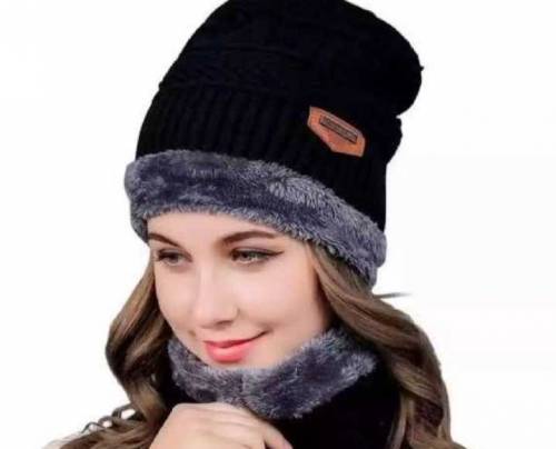 Beanie Wool Cap with Neck Warmer 2pc