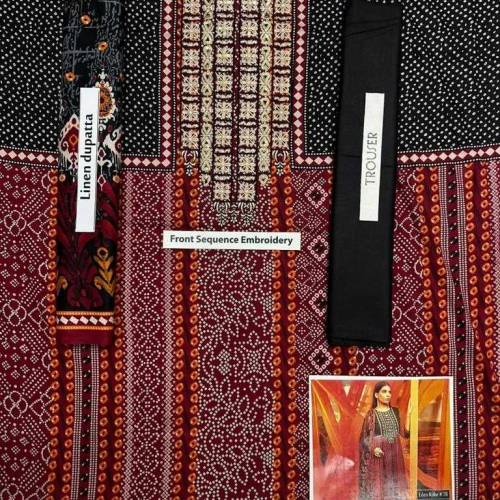 fine linen Embroidered 3 piece