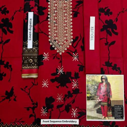 fine linen Embroidered 3 piece