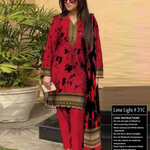 fine linen Embroidered 3 piece