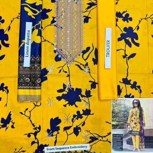 fine linen Embroidered 3 piece