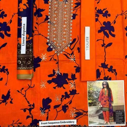 fine linen Embroidered 3 piece