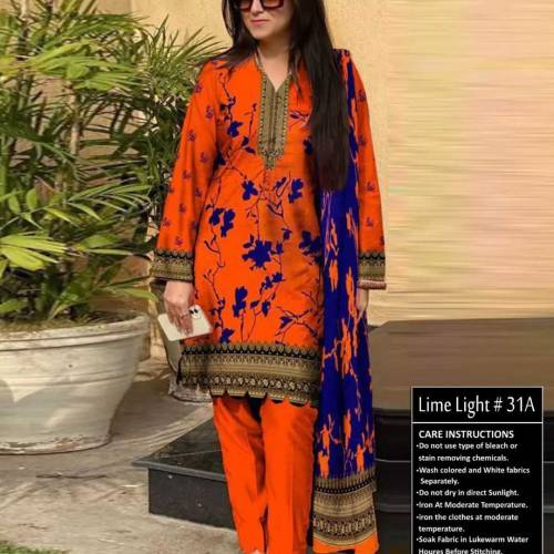 fine linen Embroidered 3 piece