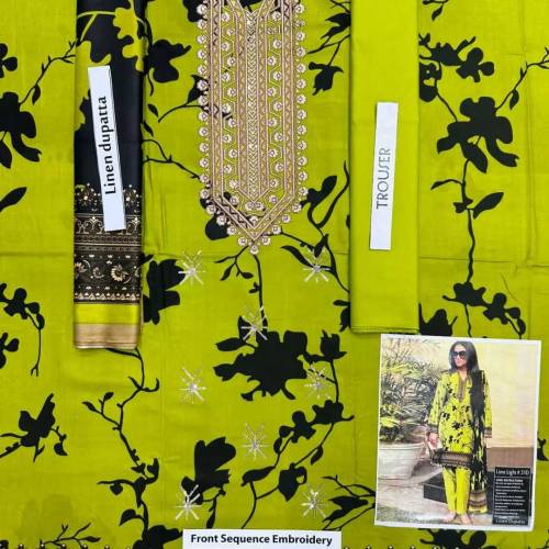 fine linen Embroidered 3 piece