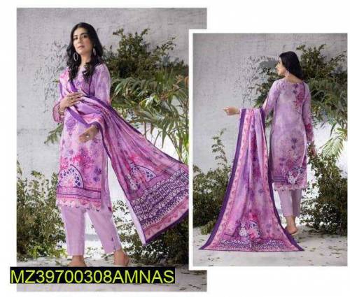 3Pcs Women's Unstitched  Khaddar Printed Suit 