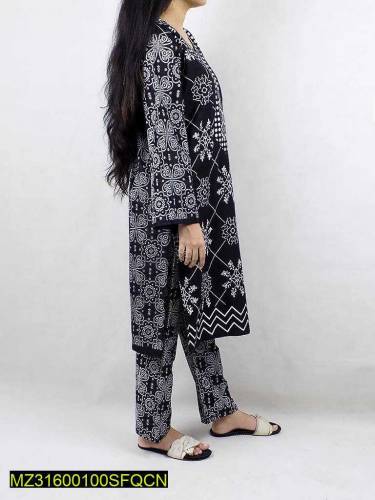 2 PCs women stitched linen printed suit
