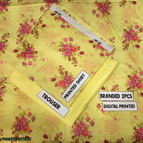 2 pc women's unstitched linen printed suit Best quality 