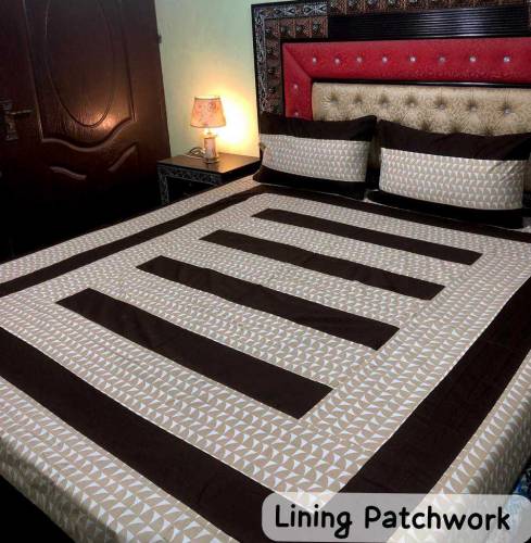*3pcs Lining Patchwork Bedsheet*Stuff : *Pure Cotton and Cotton satin*