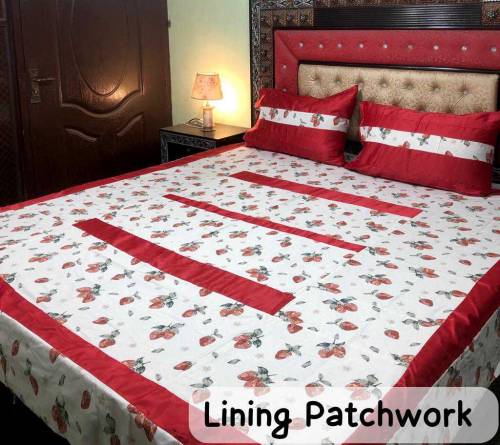 *3pcs Lining Patchwork Bedsheet*Stuff : *Pure Cotton and Cotton satin*