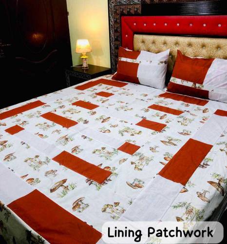 *3pcs Lining Patchwork Bedsheet*Stuff : *Pure Cotton and Cotton satin*
