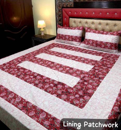 *3pcs Lining Patchwork Bedsheet*Stuff : *Pure Cotton and Cotton satin*