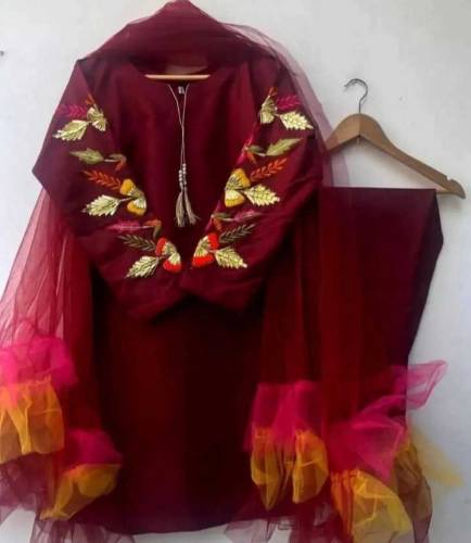 3pcs women stiched katan silk suit 