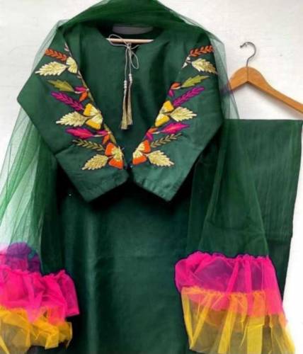 3pcs women stiched katan silk suit 