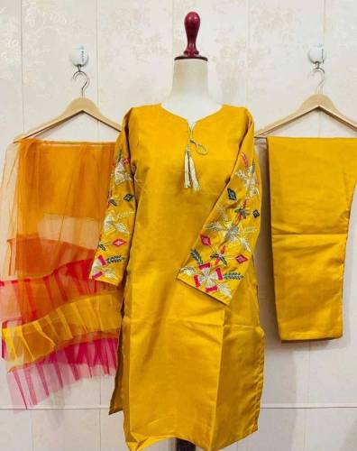3pcs women stiched katan silk suit 
