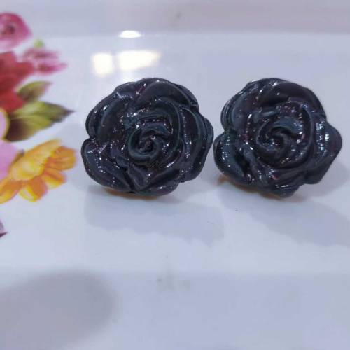 hand made black rose studs 