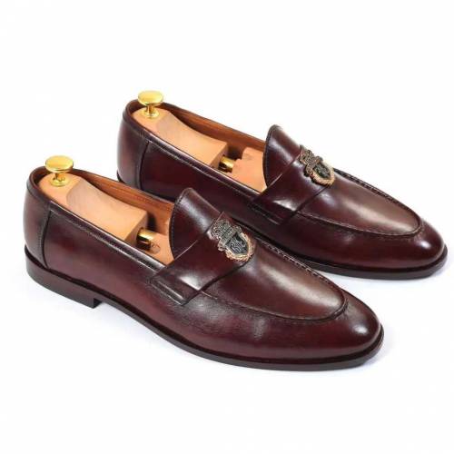 Leather handmade belgain loafer shoes for men, Brown 