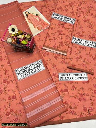 3 PC women unatiched dhanak printed suit