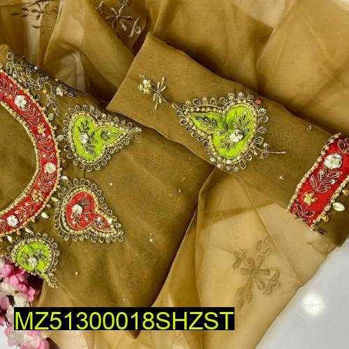 3 PCS Women's Unstitched Organza Embroided Suite