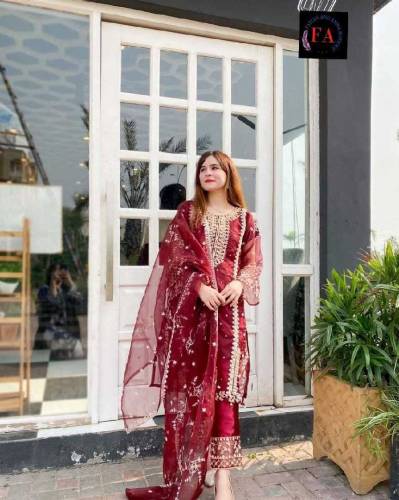 3pc organza stitched fancy dress for women /cash on delivery 