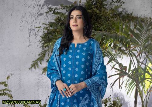3pcs women's unstitched khadar printed suit 