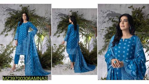 3pcs women's unstitched khadar printed suit 
