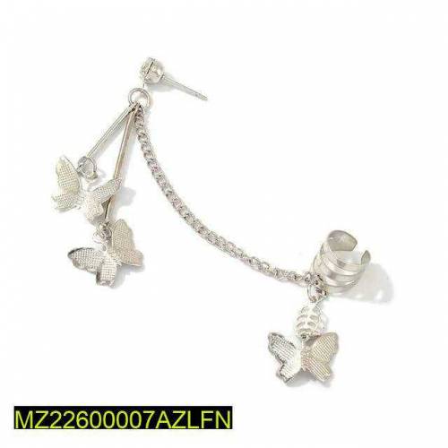 silver Butterfly ear cuff earrings