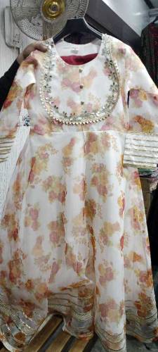organza beautiful white frock  3pcs stitched frock