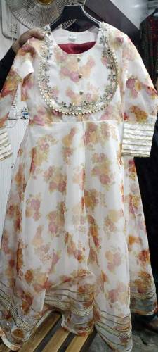 organza beautiful white frock  3pcs stitched frock